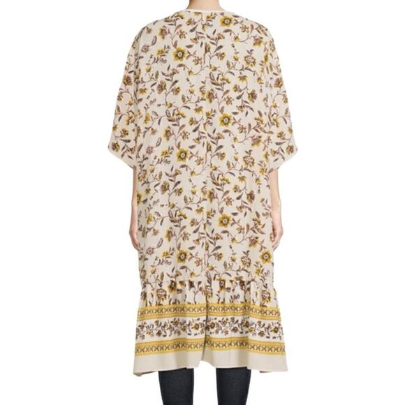 kimono cream brown golden floral cardigan duster size S/M - Picture 3 of 13